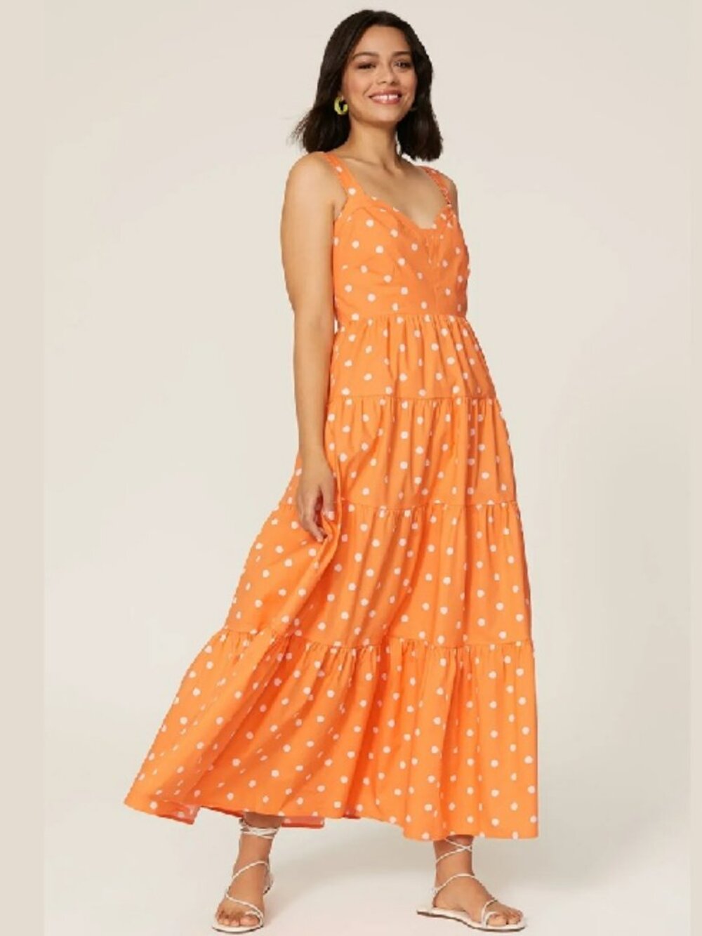 Color Me Courtney Orange Cuti Polka Dot Maxi Dress Sz 8